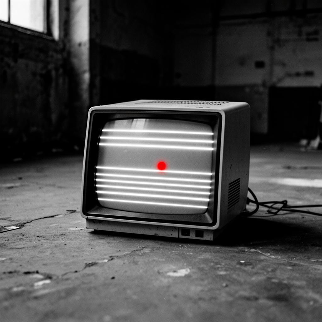 Alter Monitor mit Scanlines und einem roten Punkt